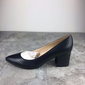 Nine West | Shoes | Nib Nine West Issa Navy Leather Pumps Block Heels |  Poshmark